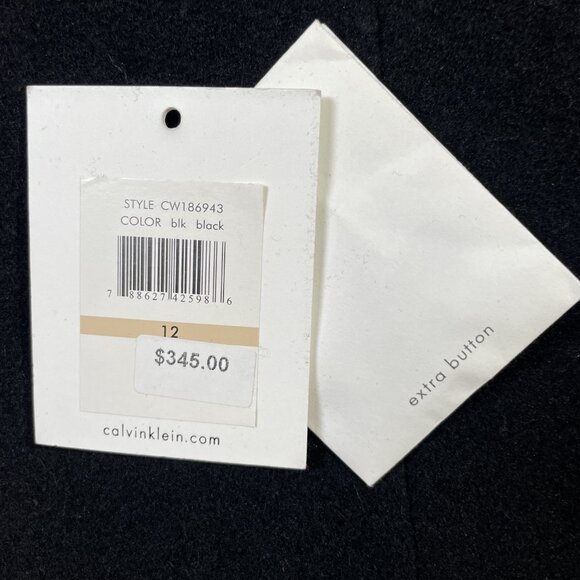 Calvin Klein Wool Blend Belted Tailored Black Coat Collared Knee Length Size 12 - Picture 16 of 16